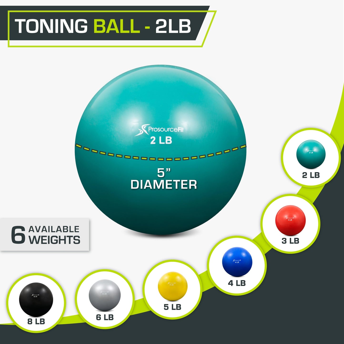 ProsourceFit Weighted Toning Exercise Balls for Pilates, Yoga, Strength Training and Physical Therapy, 2 lb, Aqua