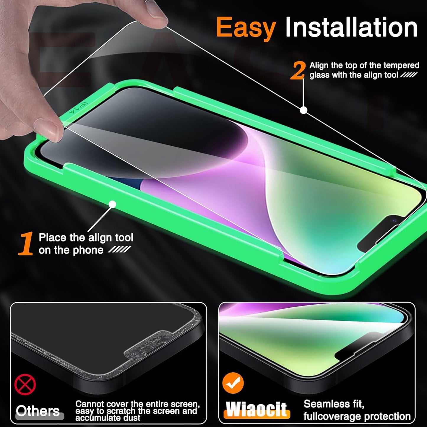 3 Pack 14 3 Pack 9H Wiaocit Tempered Glass Screen Protector for iPhone with Camera Lens Protector, Hardness, Bubble