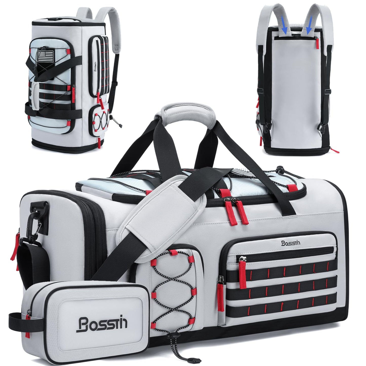 Bosstin Gym Bag for Men & Women, 45L Travel Duffle Sports Duffel Bag Gym Weekender Overnight Backpack with Shoe Compartment (Grey)