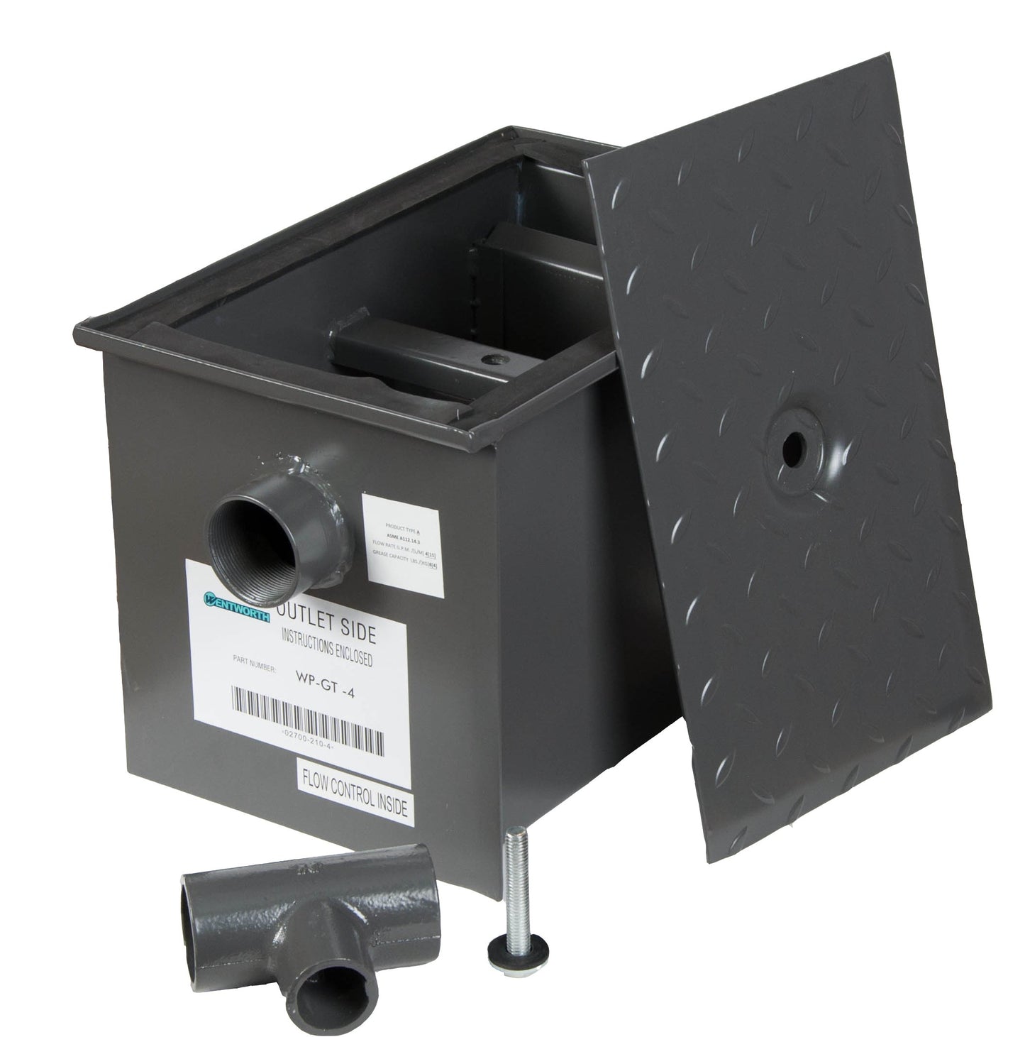 Wentworth 8 Pound Commercial Grease Traps for Restaurant Under Sink Kitchen, 4 GPM Carbon Steel Grease Interceptor Traps for Home Canteen Kitchen Wastewater Factory, WP-GT-4