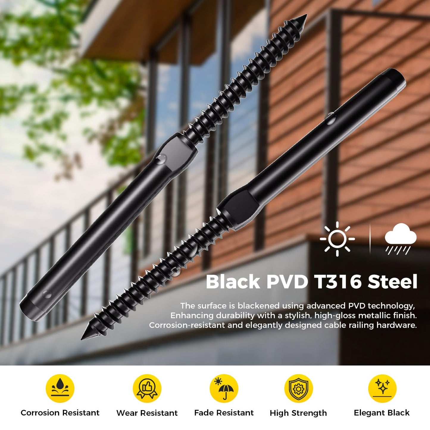 WAYSKA 40 Pack Black T316 Stainless Steel Cable Railing Hardware kit, 3/16" Black Right & Left Handed Thread Swage Lag Screws for Wood Post, DIY Deck Cable Railing System, Wrench Included(20 Pairs)