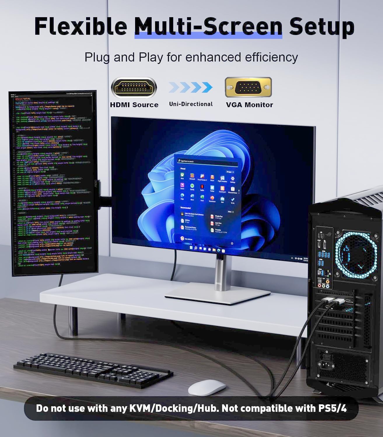 SWITCHFLUX 6FT 1080P@60Hz HDMI to VGA Adapter Cable [Metal Case, Nylon Cable] HDMI Male to VGA Male Uni-Directional