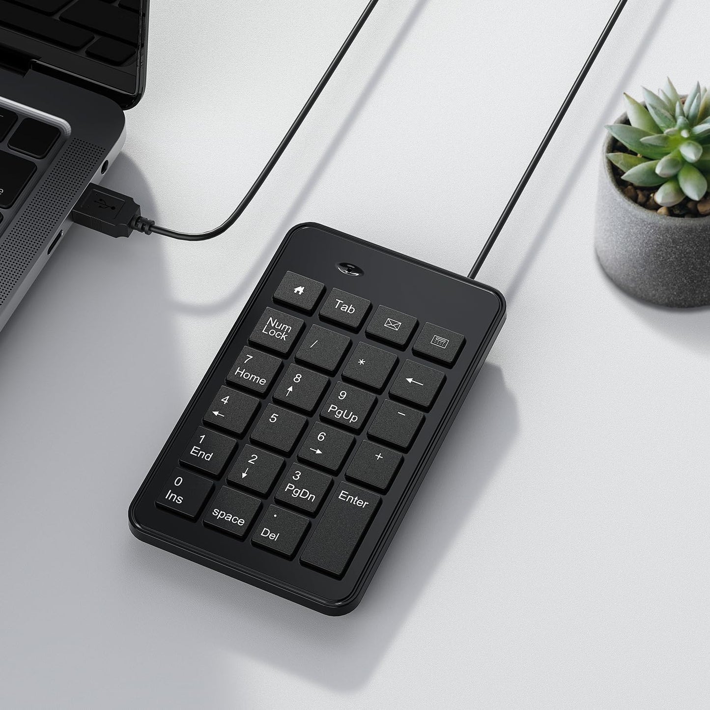 CBUS 23 5ft Wired USB-A Numeric Keypad for Laptop, Keys Numpad Keyboard with Tab, Home, Email & Calculator Keys, Cable