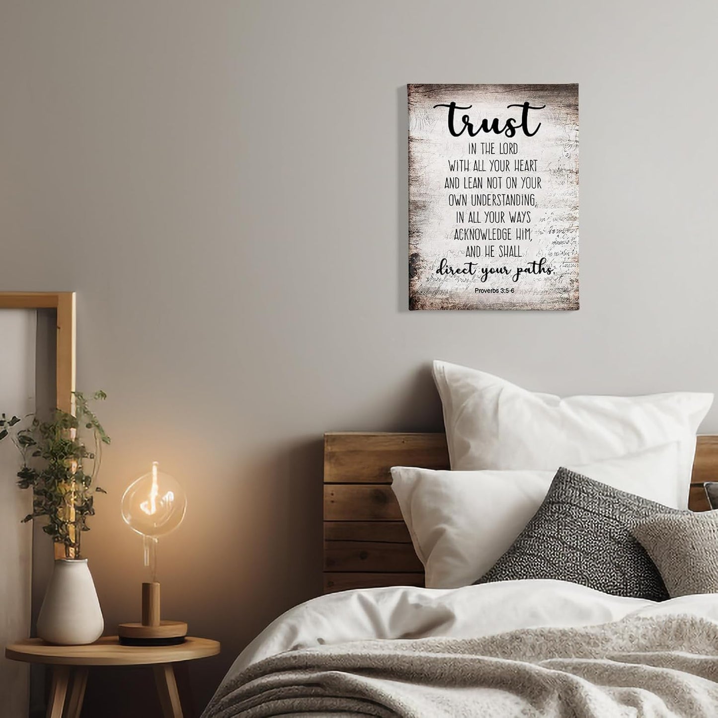 PHAMTE Christian Wall Art - Proverbs 3:5-6 Bible Scripture Print | Framed Canvas Decor (11x14)