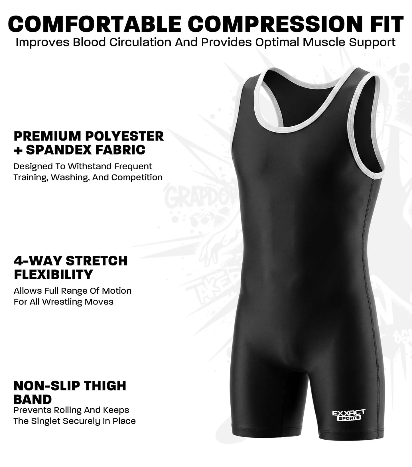 Exxact Sports Plain Youth Wrestling Singlet For Boys, Premium Powerlifting Singlet, Kids Wrestling Singlets For Training - (Black, YM)