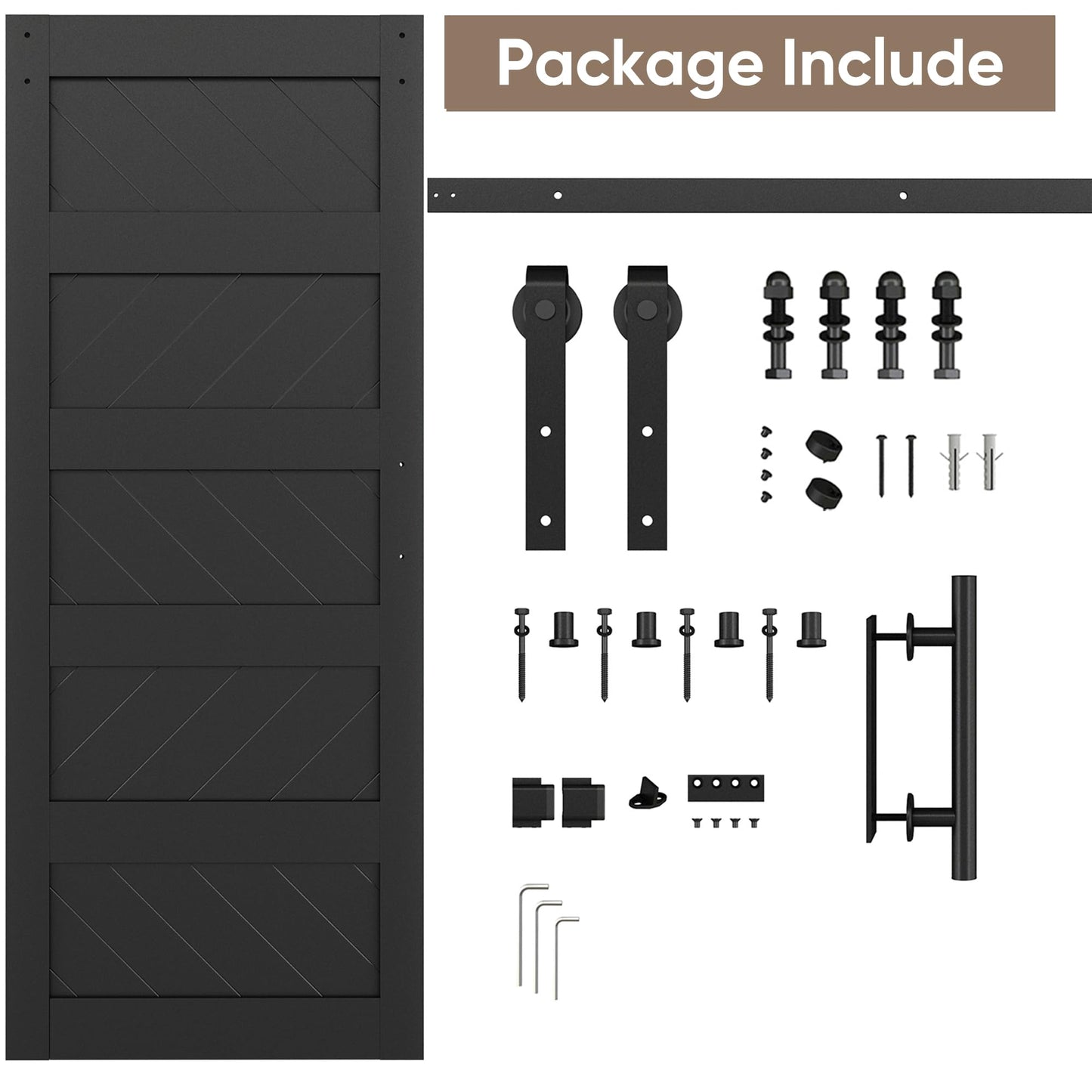 JUBEST 32" x 80" Barn Doors, Slding Barn Door Kit Wave Shape Door Panel with Hardware Kit Include, MDF Board & PVC Covered, Easy Installation, Black