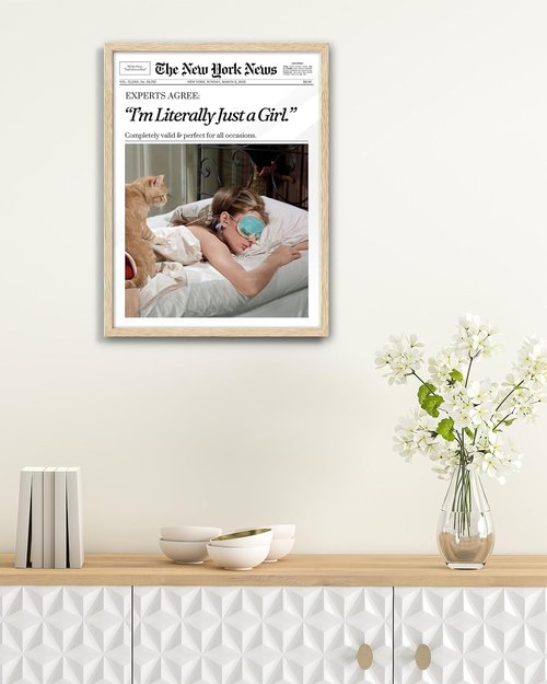 EcoHest Audrey Hepburn Magazine Wall Art - Trendy 12x16 in Oak Frame | Beige Canvas Home Decor