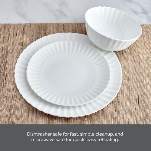 Mikasa Isadora Scalloped Bone China Lightweight Chip Resistant 12 Piece Dinnerware Set, Service for 4