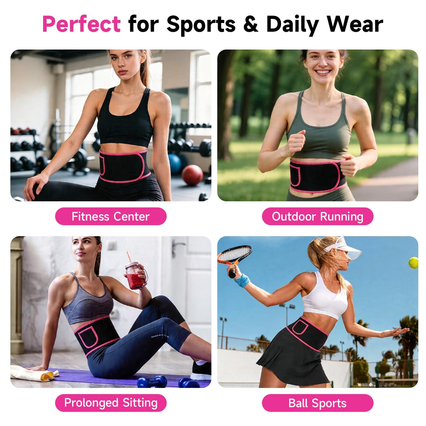 Waist Trainer for Women, Silver Nano Sweat Training Band, Adjustable Belly Wrap for Workout & Postpartum Support (Black/Pink)