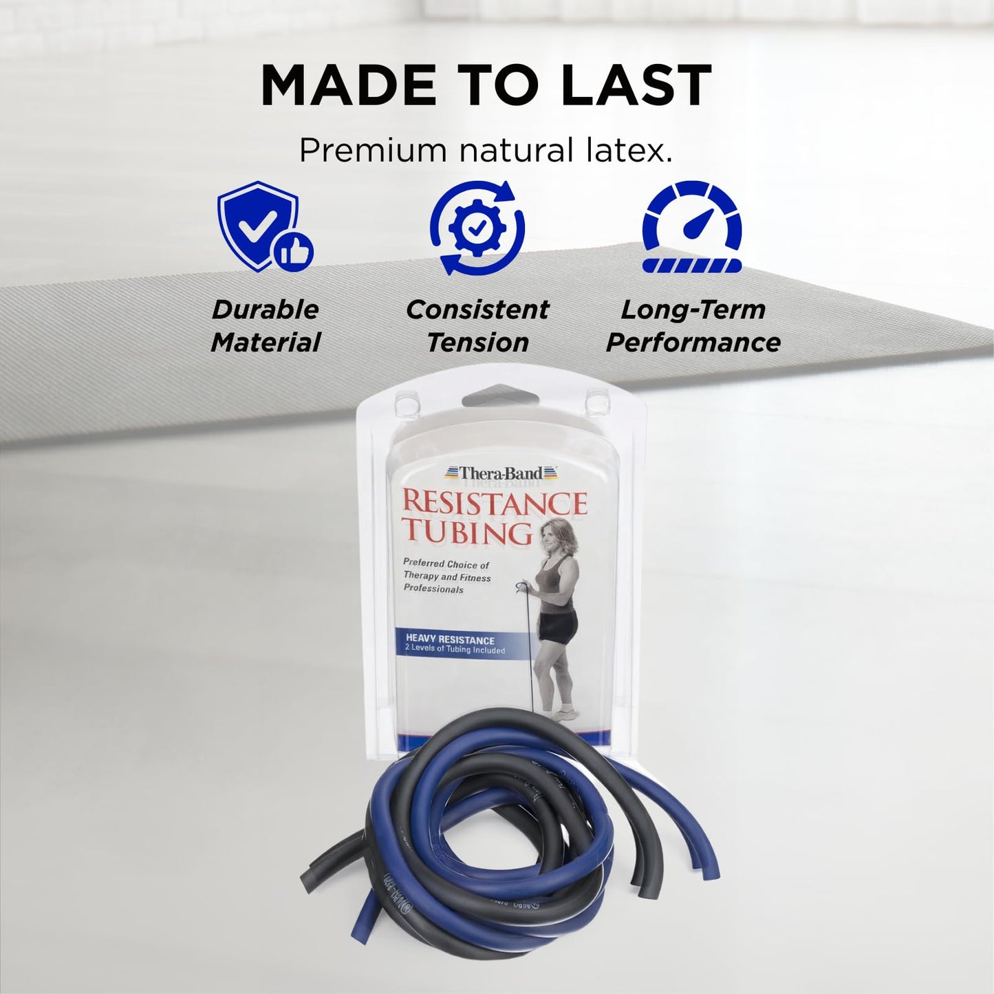 THERABAND Resistance Tubes, Advanced Set, Blue & Black, 5 ft Latex Tubing, Home or Clinic Use, Cut-to-Fit, Color-Coded Resistance Bands for Upper & Lower Body Workouts