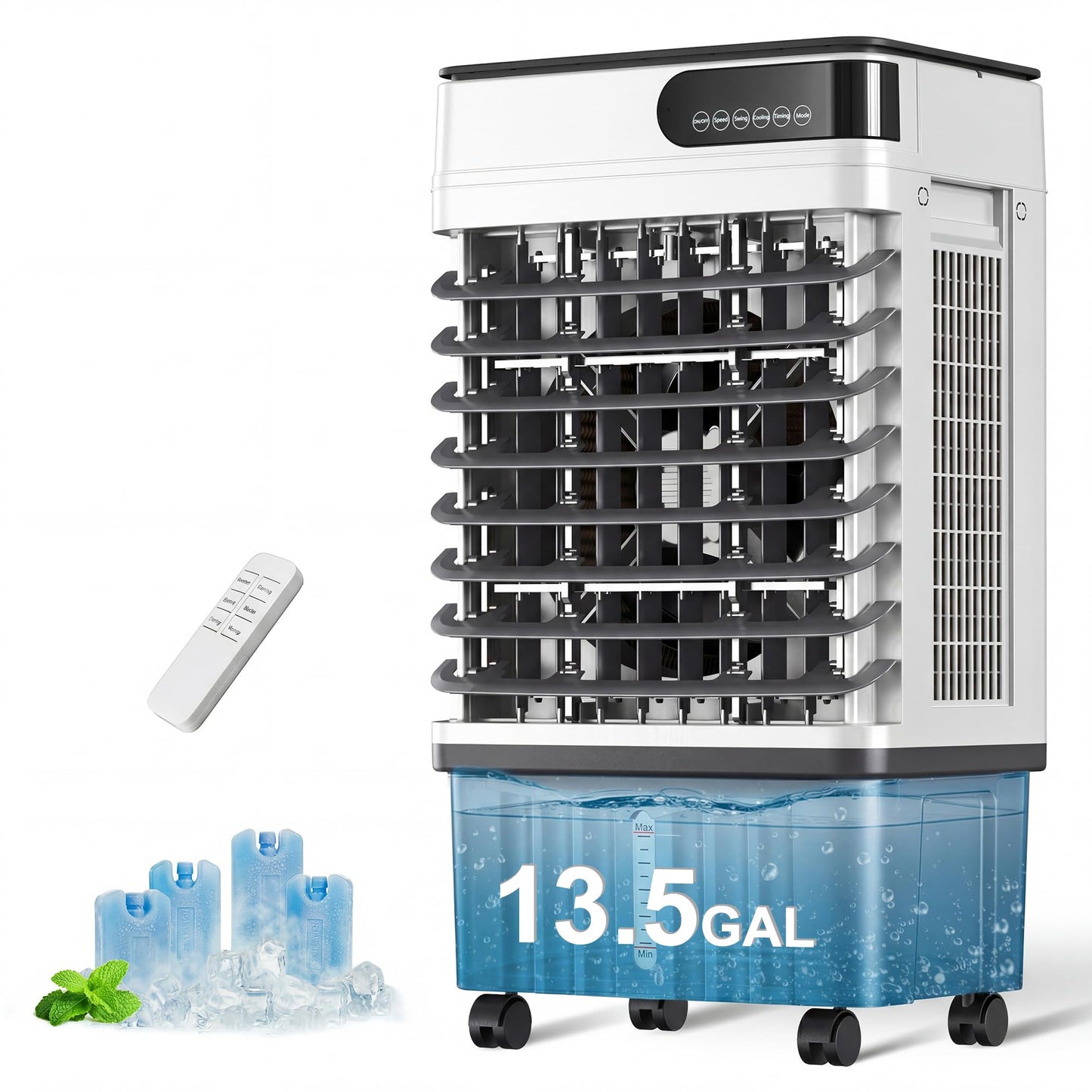 Uthfy Swamp Cooler, 41 Inch Evaporative Air Cooler with 13.5 Gal Large Water Tank, 3600 CFM, 120° Oscillation, 3 Modes & 3 Speeds, Remote, 12 H Timer, 4 Ice Packs, Portable Air Conditioner for Outdoor