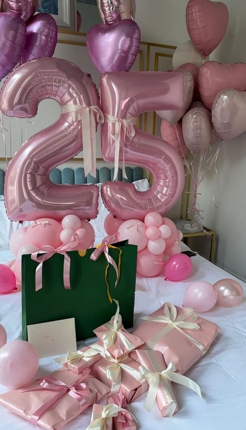 25 Balloon Numbers - 40 Inch Pastel Pink Foil Decorations for 25th Birthday & Anniversary