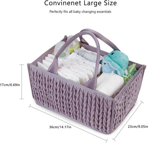 MOMIGO Baby Diaper Caddy Organizer - Stylish Mahua Waterproof Nursery Storage Basket for Diapers & Wipes | Purple