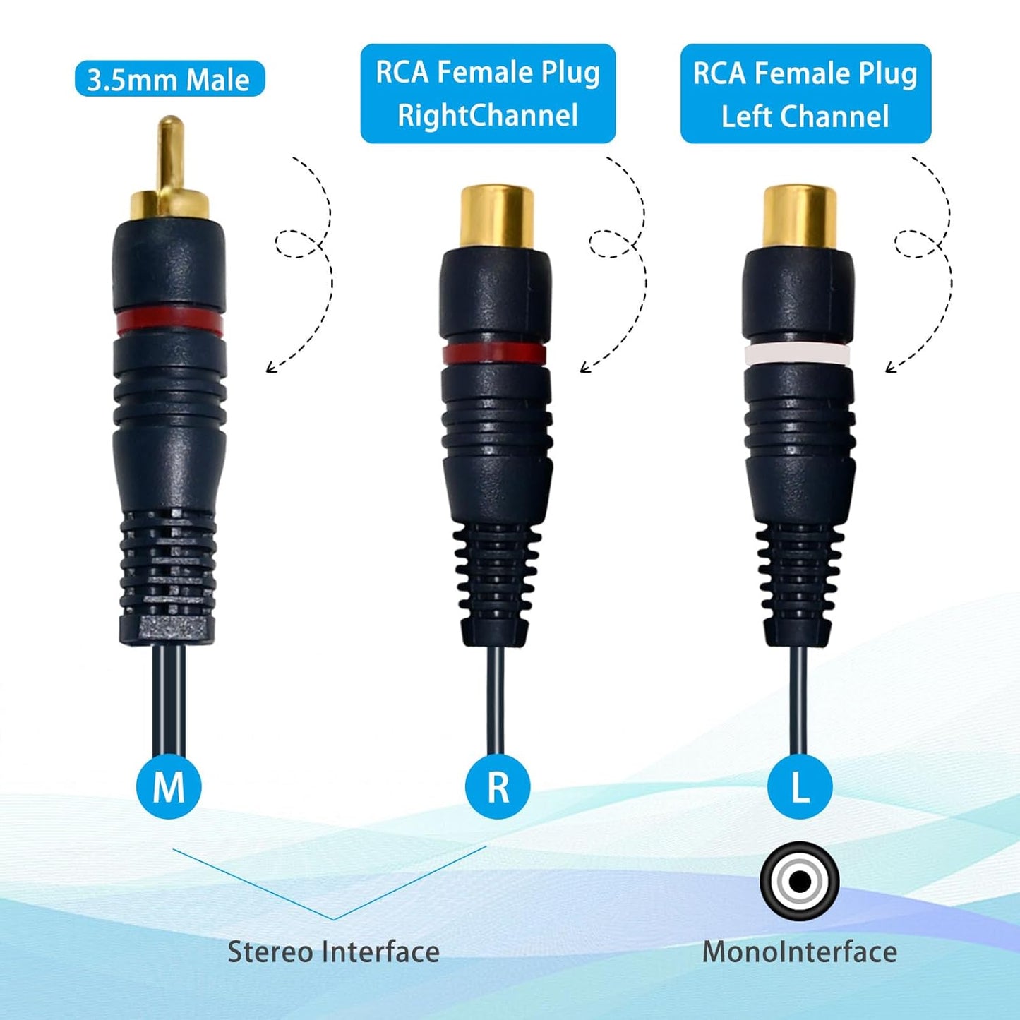 Dirvcp 1 2 RCA Audio Splitter Male to Female with Gold-Plated Connectors for Lossless Sound - Home Theater & Subwoofer