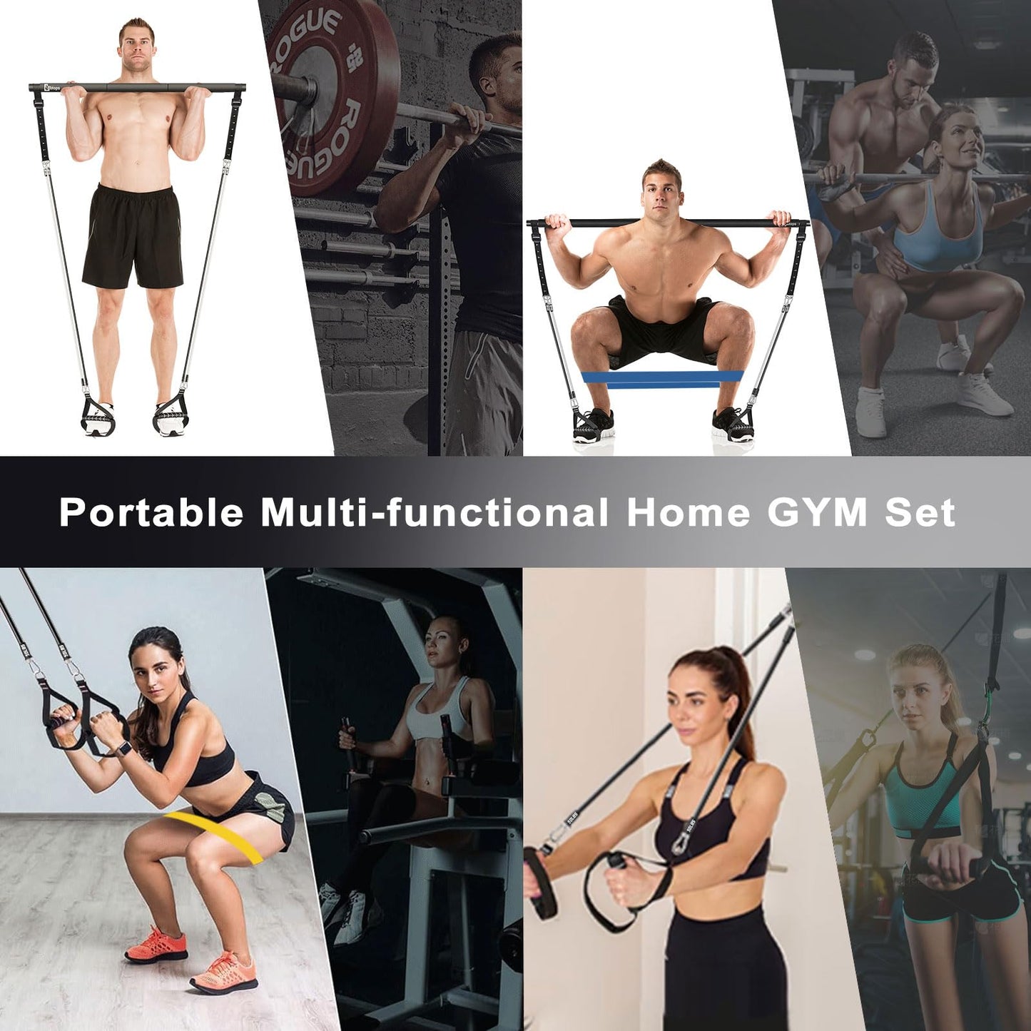 Pilates Bar Kit with Resistance Bands, Upgraded Multifunctional Screw Yoga Pilates Bar with Metal Adjustment Buckle, Portable Home Gym Pilates Bar for Women Men Full Body Workout Equipment Black