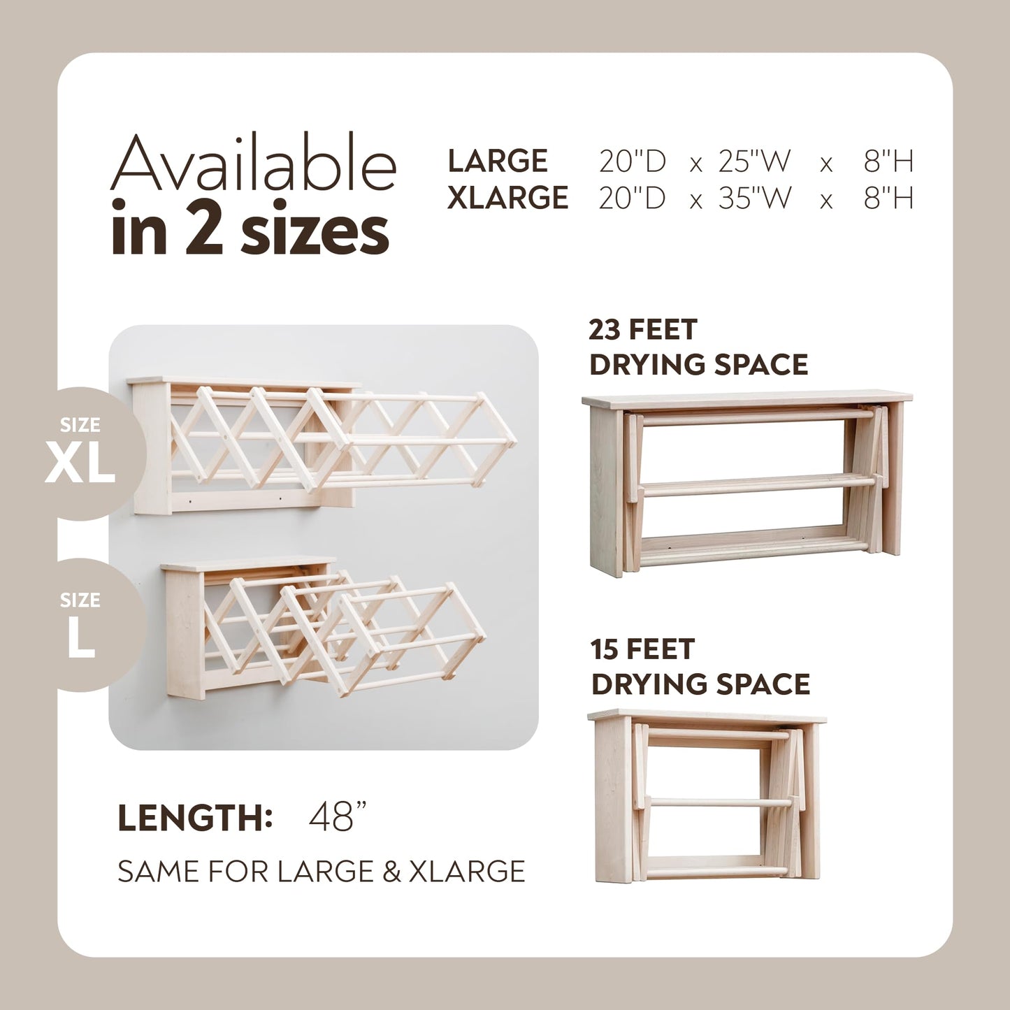 Pennsylvania Woodworks Extra Large Wall Clothes Drying Rack ~ Heavy Duty Solid Maple Hardwood, Folding, Collapses to 35" x 20" x 8", Hand Built in USA, Unfinished
