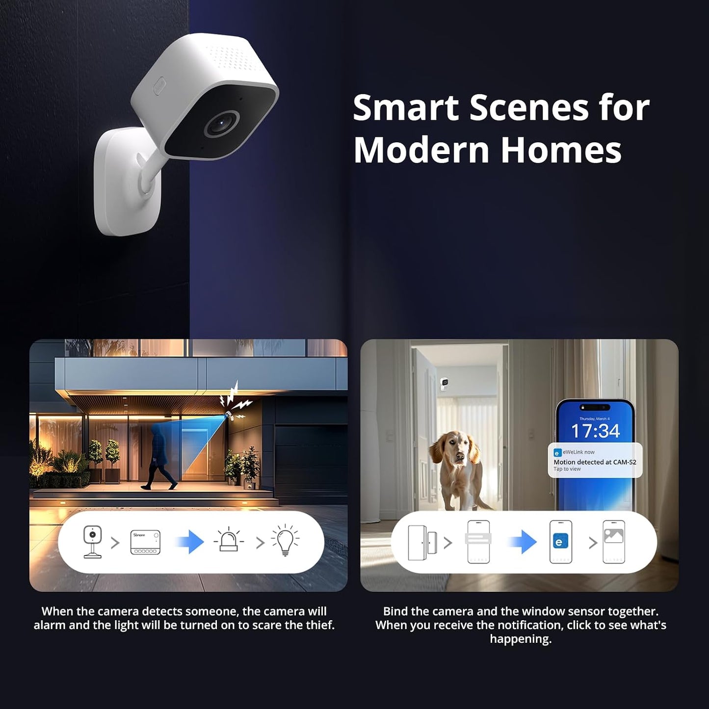 SONOFF CAM-S2 Smart Security Camera, Indoor HD Dog-Camera, Motion Detection for Baby and Pet Monitor