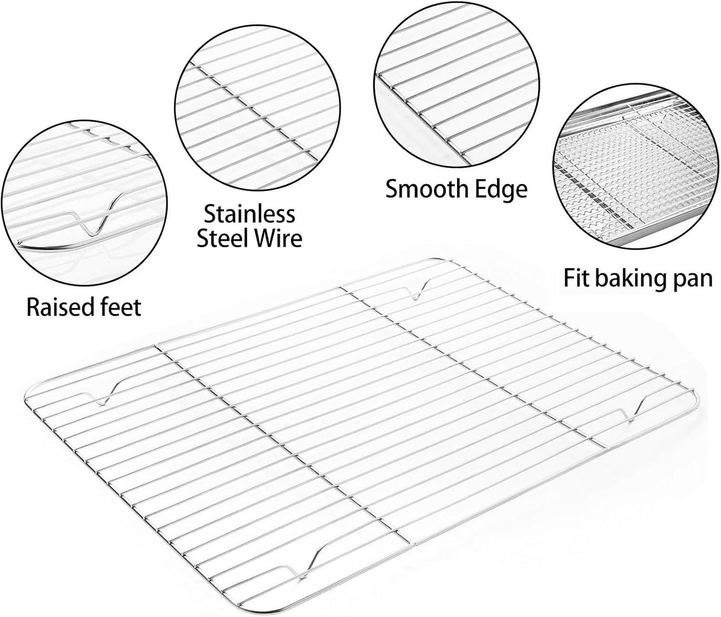 Skiennix Stainless Steel Baking Sheet Set - Cookie Pan with Cooling Rack & Silicone Mats | 16 x 12 Inch, Easy Clean