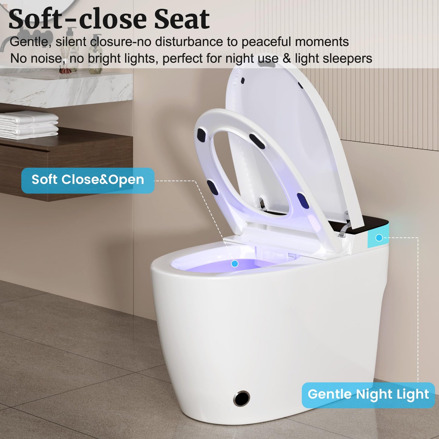 Smart Toilet with Heated Seat, Foot Sensor Auto Flush, One Piece Toilet for Bathroom, Electric Tankless Toilets with Night Light, LED Display, Dual Flush Remote - Pre-Wetting