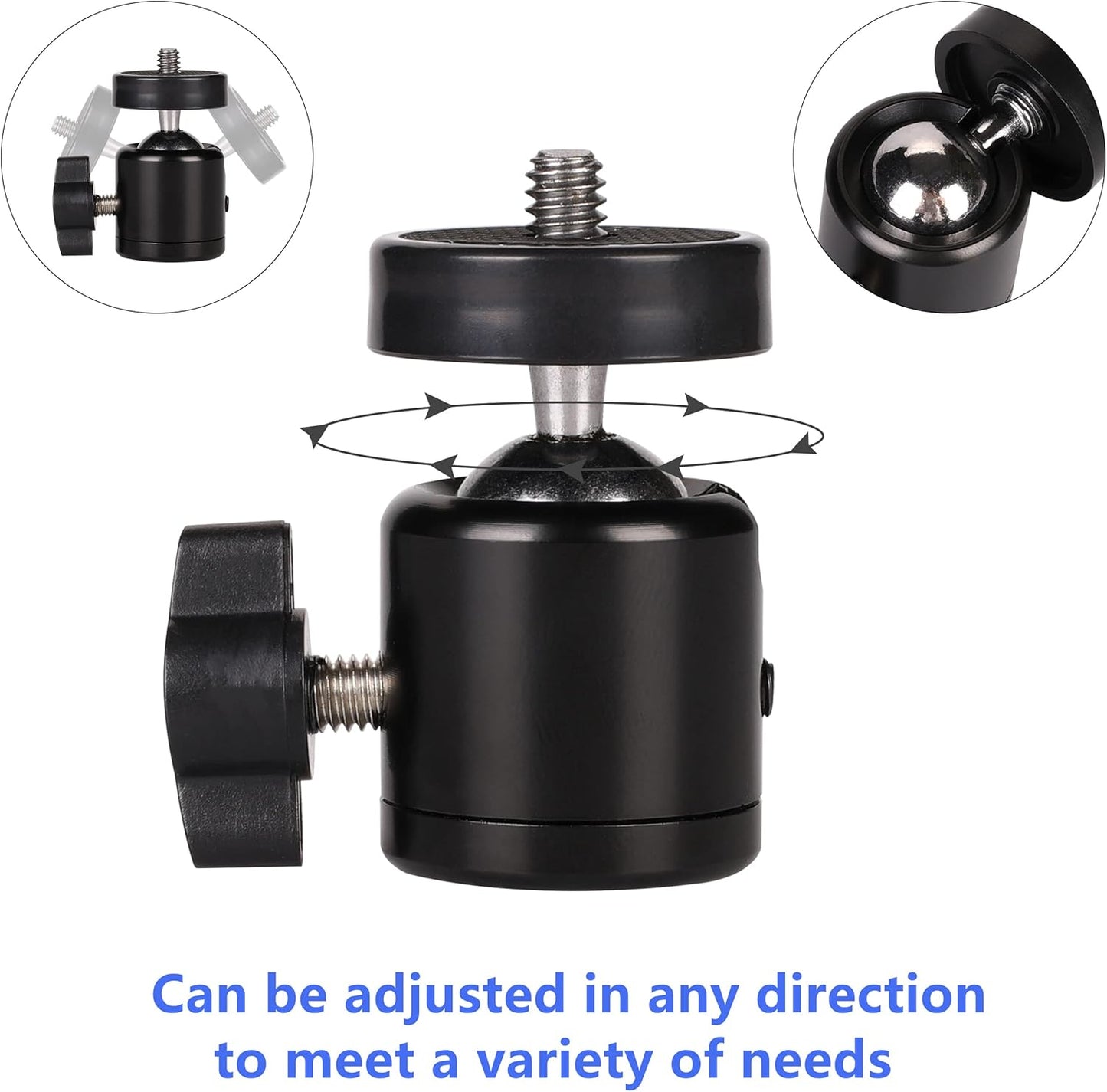 360 1/4 inch (2 Pack) Hot Shoe Mount Adapter Degree Swivel Mini Ball head with Screw for DSLR Camera, Monitor