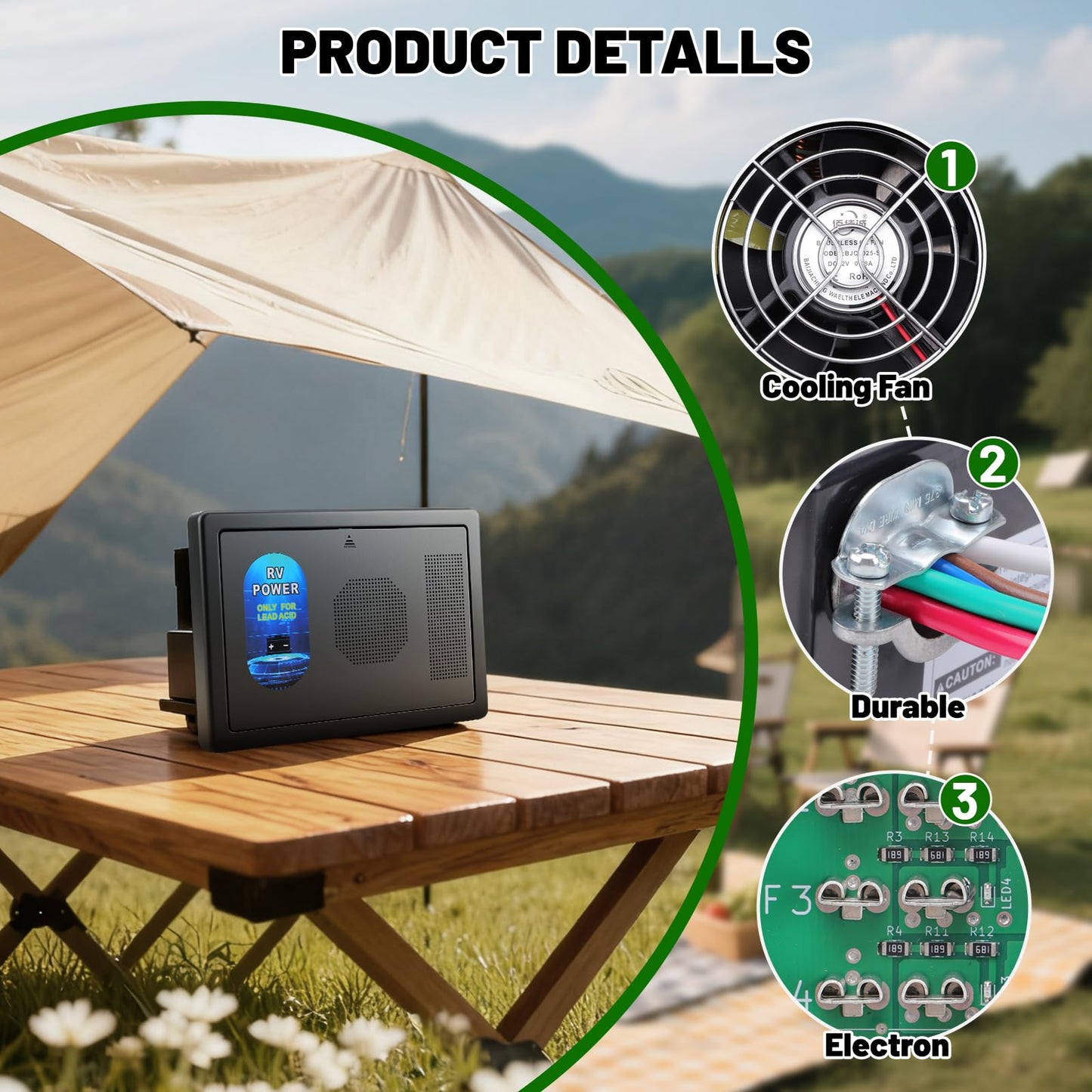 WF-8735-AD RV Power Converter Charger, 30 Amp Power Center Support Auto Detect, 30/35 Amp DC Output, 3 Level Charging,WF-8735-AD Battery Charger Suitable for RV,Camper,Caravans,Travel Trailer
