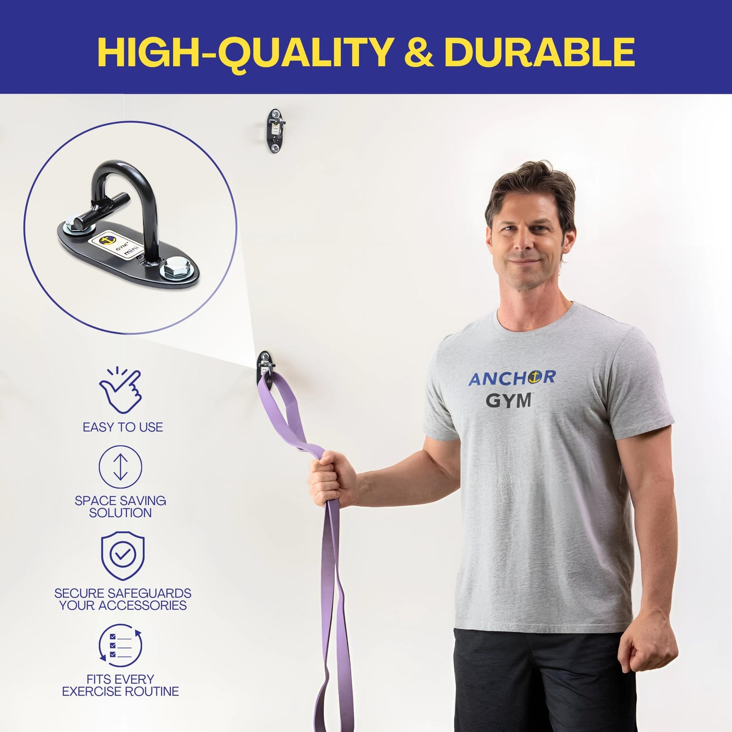 Anchor Gym Mini H1 (Set of 3) - Resistance Band Wall Anchors for Home Workouts | Wall Mount Anchor for Resistance Bands, Stretch Straps & Suspension Trainers