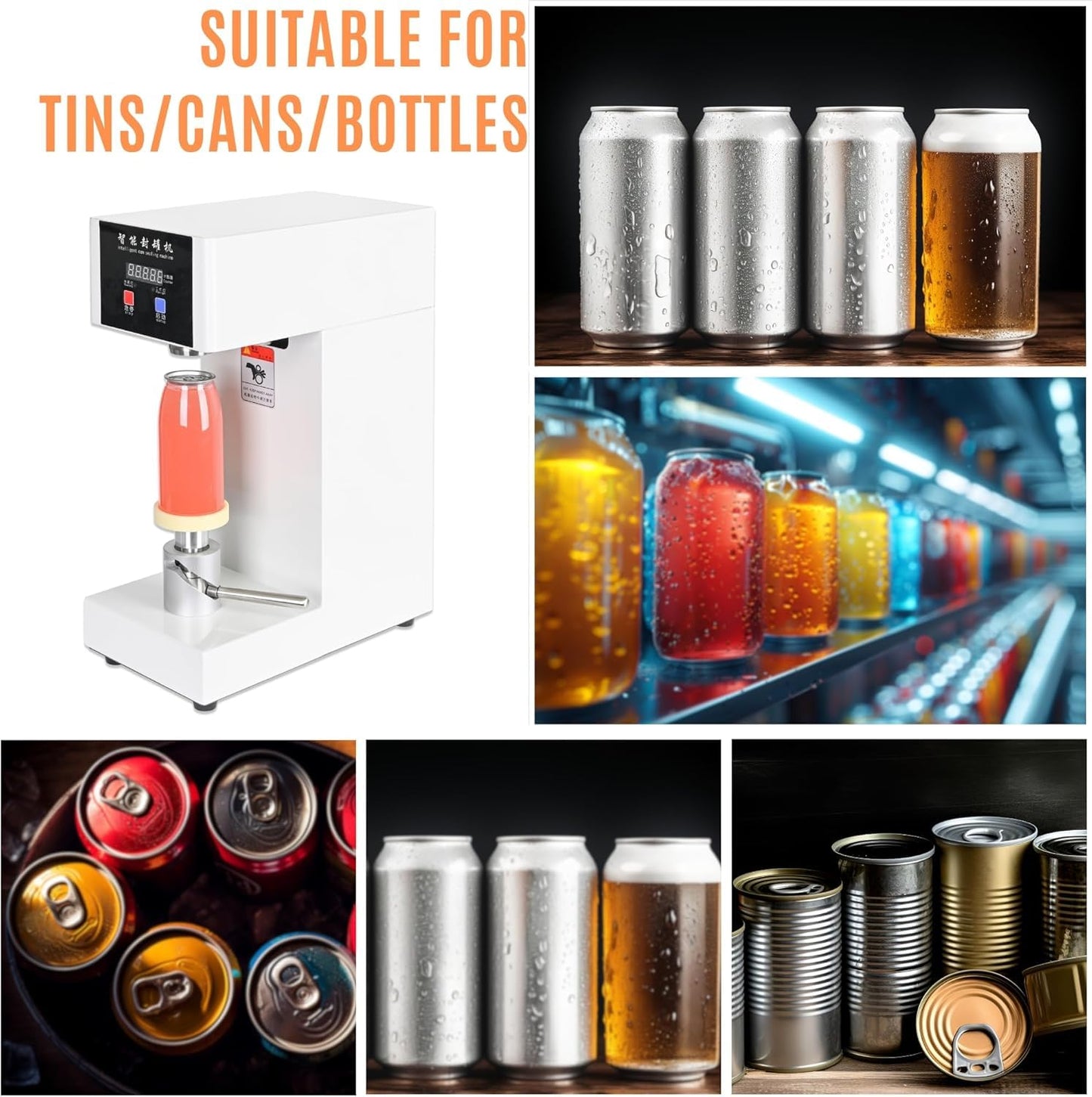 Automatic Can Sealing Machine, Intelligent Electric Cup Bottle Sealer Machine with Counter & LCD Display, 2.2” Dia. & 5.7”-7.9” Height Tin Can Seaming Closing Capping Machine