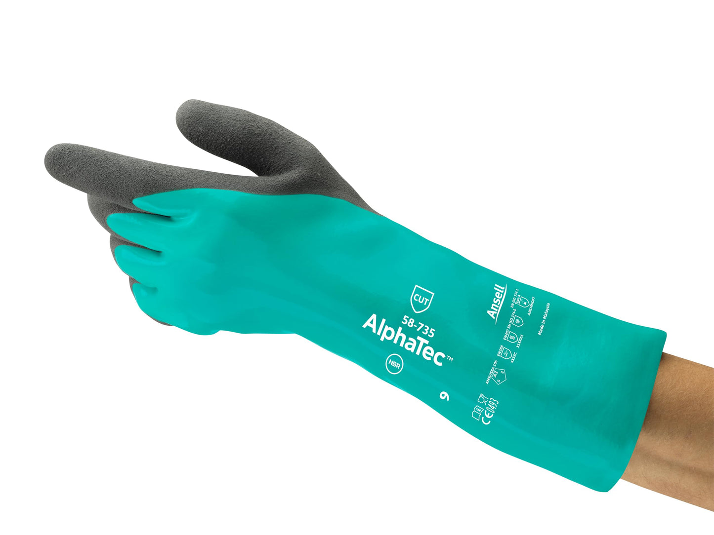 Ansell AlphaTec 58-735 Gloves for Automotive & Metal Fabrication - Size 10 (XL), Green & Grey, Vend Pack (Case of 72)