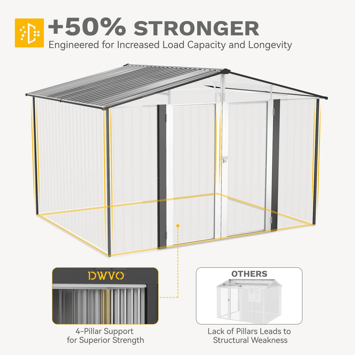 DWVO 10x8ft Outdoor Storage Shed, Large Metal Tool Sheds, Heavy Duty Storage House with Lockable Doors & Air Vent for Backyard Patio Lawn to Store Bikes, Tools, Lawnmowers, Dark Gray