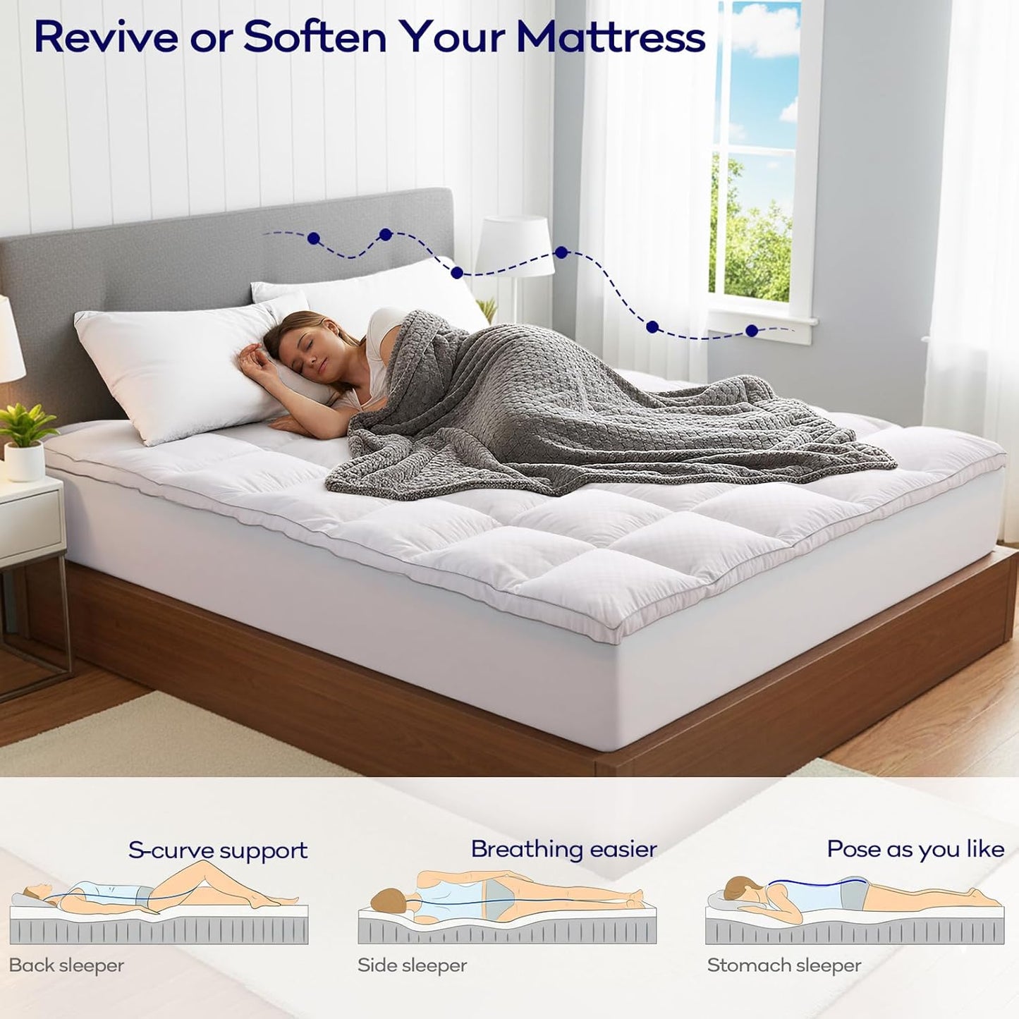 OLANLY Memory Foam Mattress Topper - Dual-Layer 4 Inch Queen Size for Back Pain Relief | Cooling Pillow Top