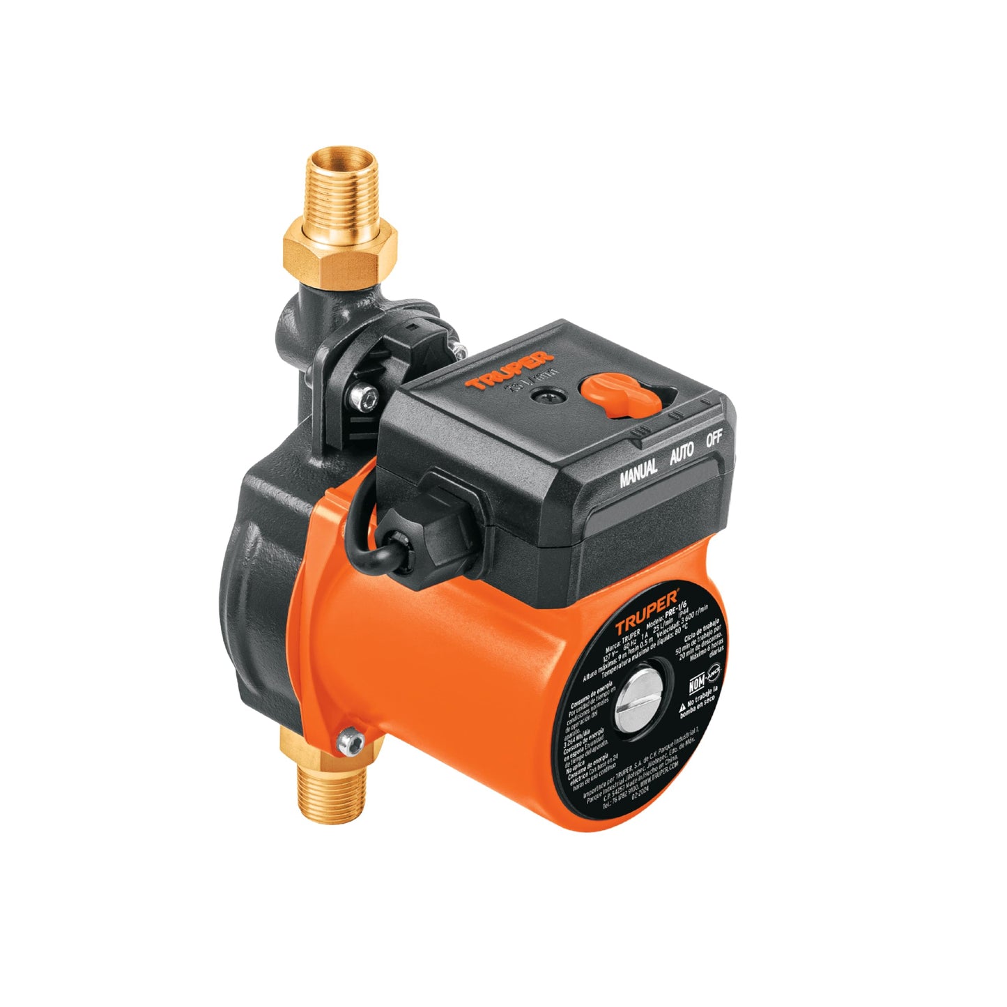 Truper 1/6 HP Pressurizing Pump, Black, Industrial, Plastic, 25 L/min Flow, 9m Max Height