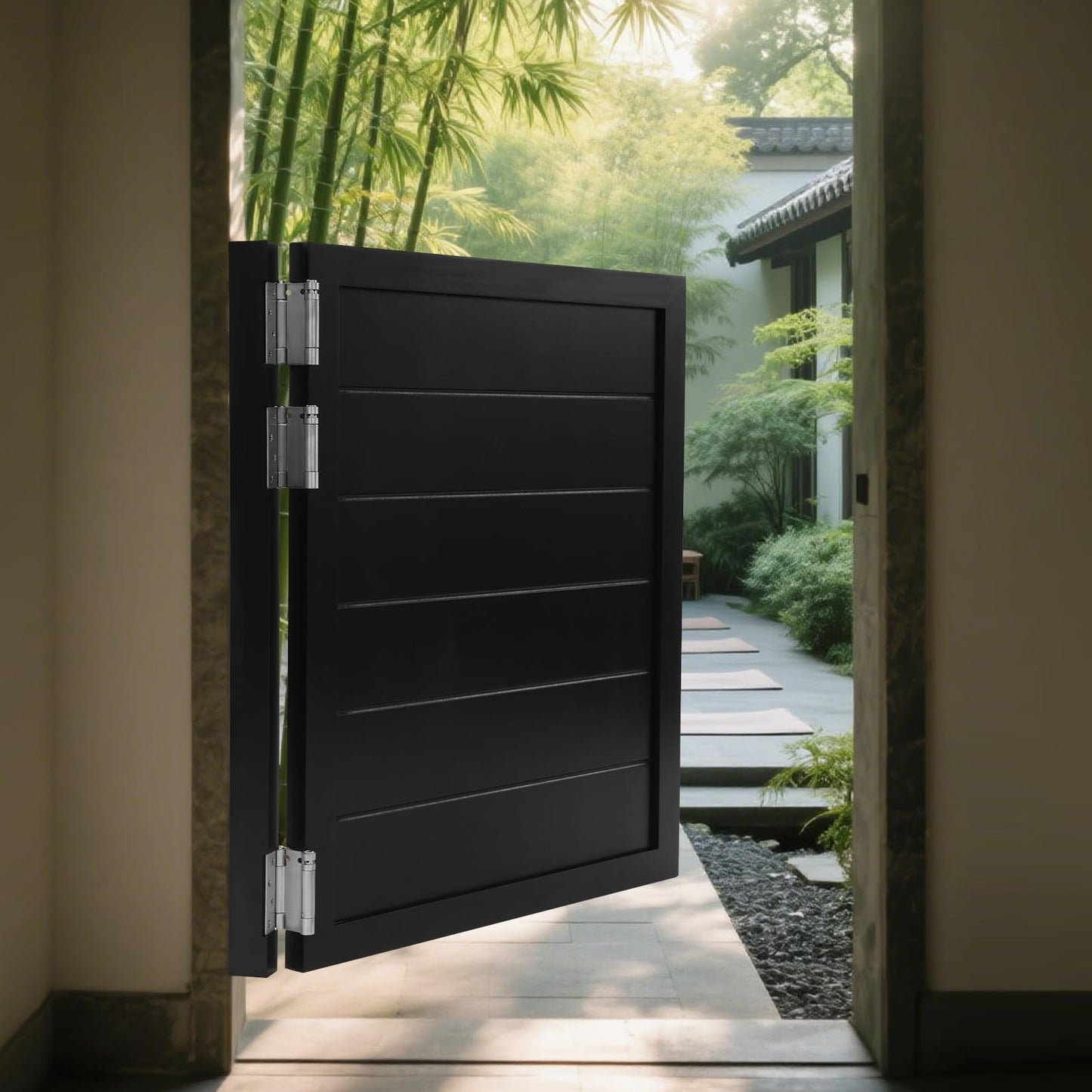 Swinging Door with Spring Hinges, Interior Cafe Saloon Door, Modern Style Pine Wood Louvered Auto Close Door for Kitchen Bar Shop Hallway Porch Entrance Partition (Black, 31.49 * 35.43in)