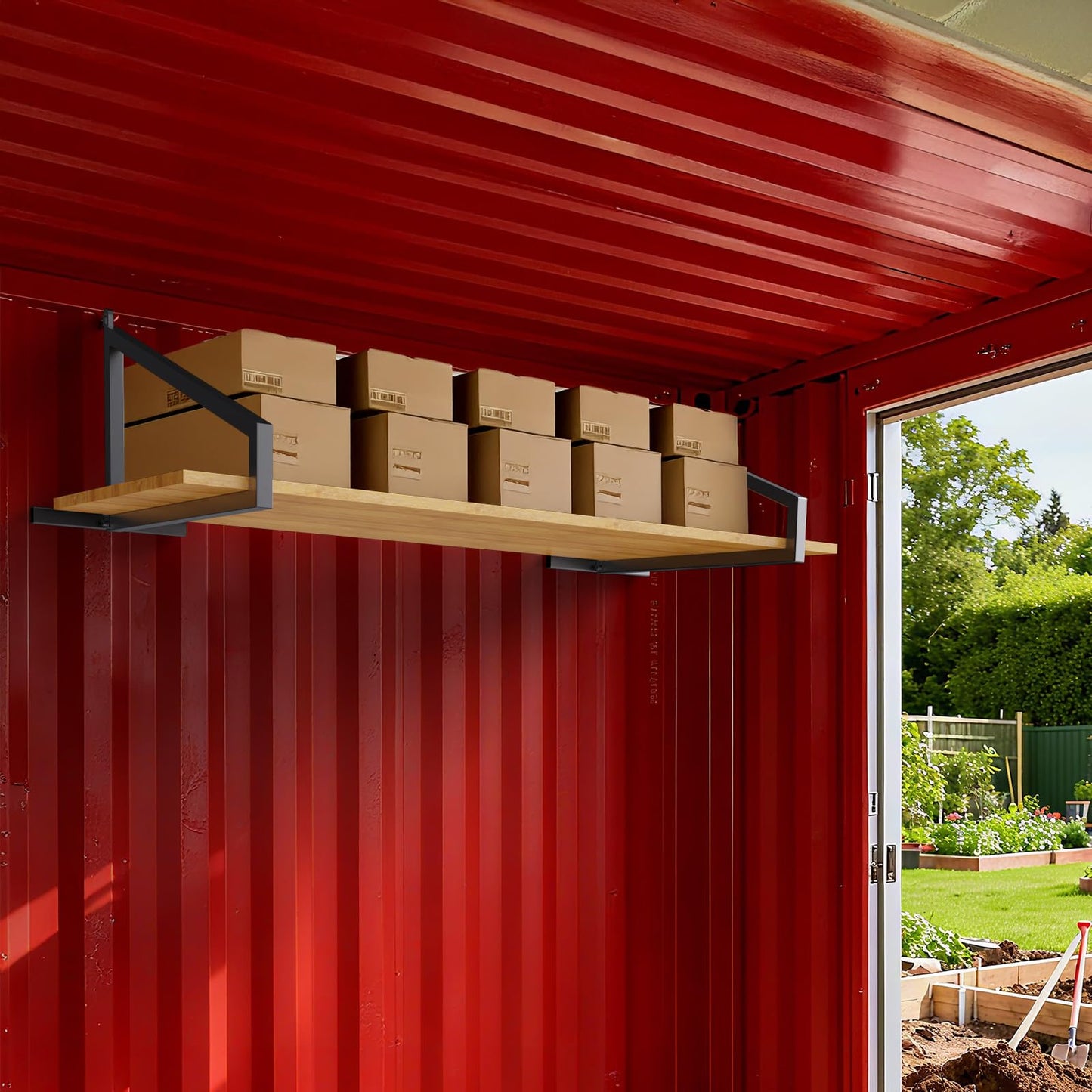 2-Pack Heavy Duty Shipping Container Shelf Brackets - Powder Coated Steel, Creates 16"x18" Cargo Shelves in Trailers & Storage Units, Easy Assembly