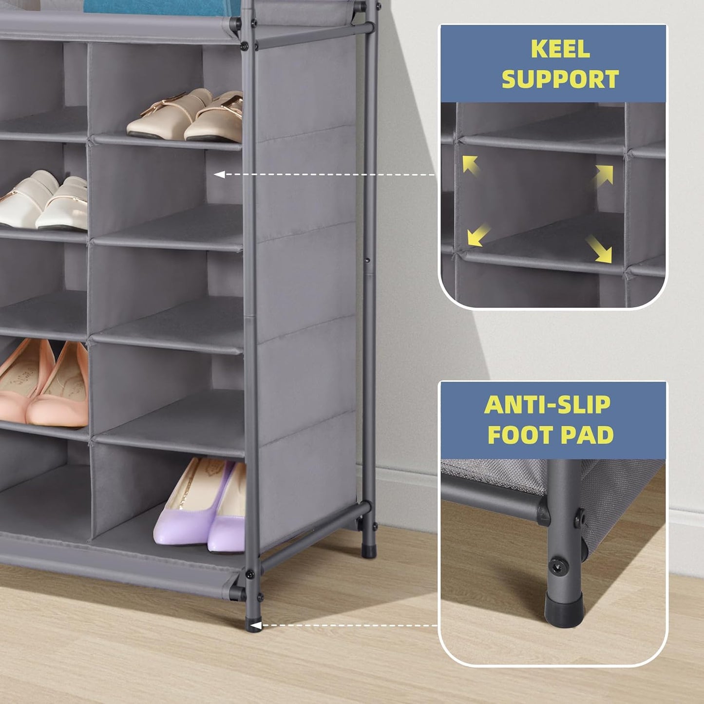 Storage Maniac Stackable Shoe Cubby Organizer - 20-Cube Gray Free-Standing Rack for Entryway & Closet