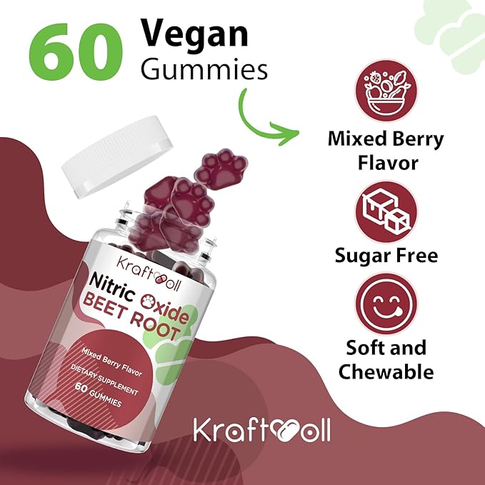 Beet Root Gummies 6000mg ??Nitric Oxide Booster with Grape Seed, Pomegranate, Vitamins C & B12 ??Nitric Oxide Supplements for Men ??Mixed Berry Flavor ??60 Gummies
