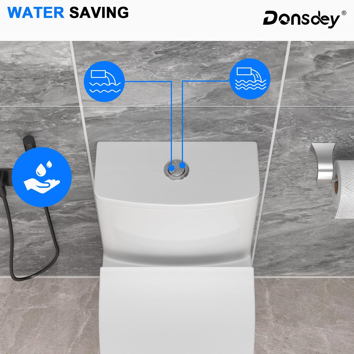 Donsdey Compact One Piece Toliet- Compact Toilet with 15.5'' Standard Seat Height Powerful Dual Fulsh Water Saving 1000g MAP ＆ 1.1/1.6 GPF 12'' Rough-in White Glossy Ceramic Toilets Bowl