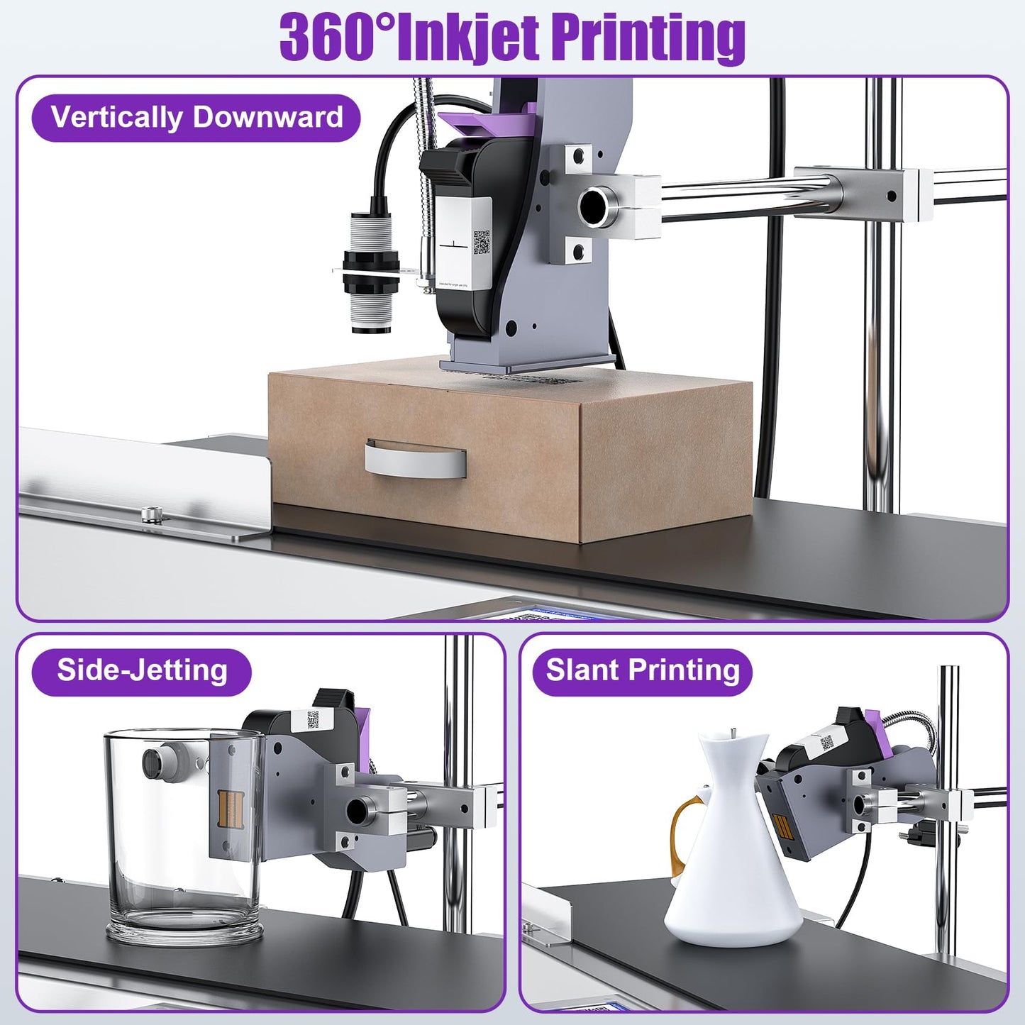 TIJ228 Inkjet Coding Machine with Mini Conveyor Belt, 2-12.7mm Industrial Online Inkjet Printer with 42ml Original Quick-Drying Ink for Expiry Dates,Batch Numbers,Barcodes,QR Codes,Logos,Labels