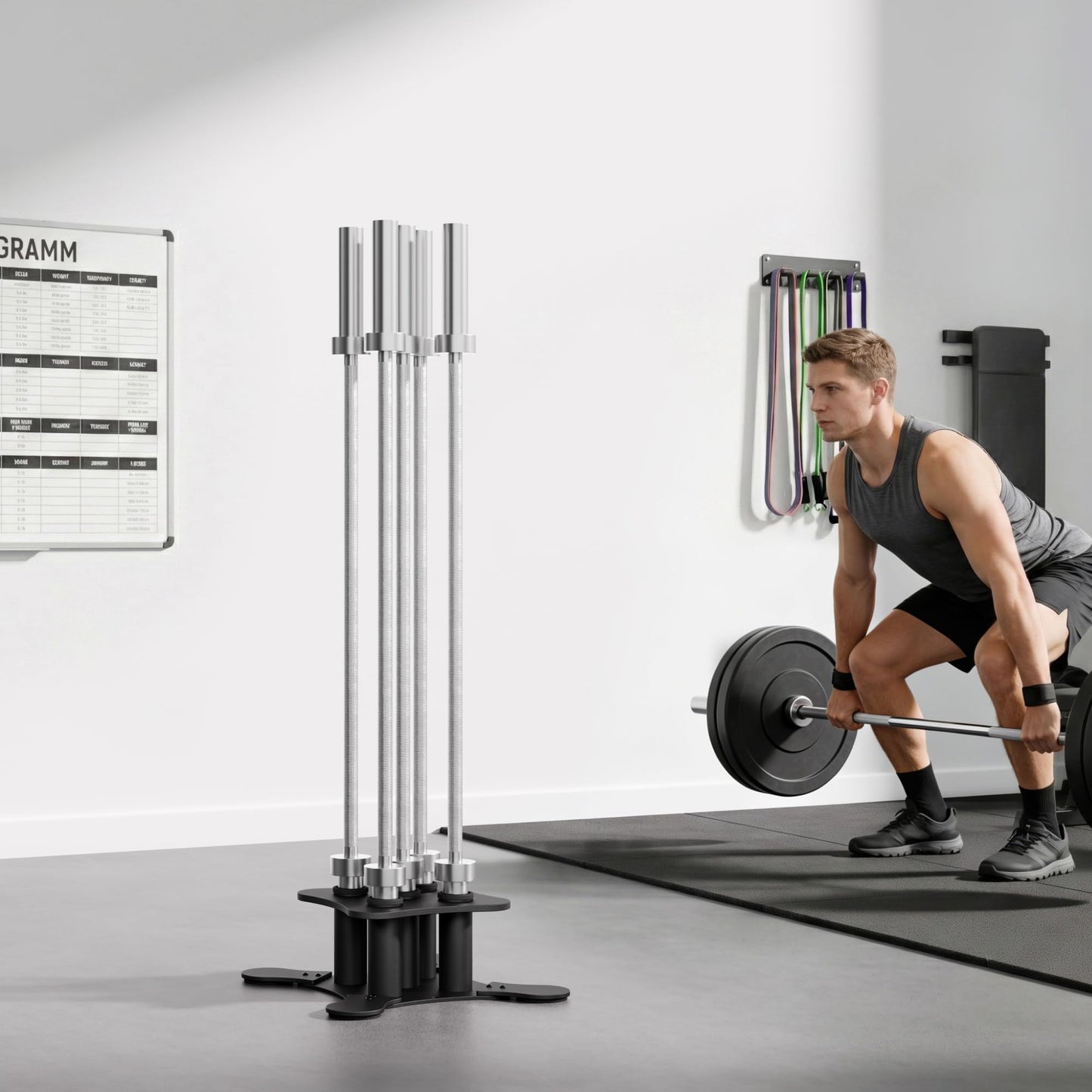 Vertical Barbell Holder for 2-Inch Olympic Bars – Bar Storage Rack for Barbells, Curl Bars, Triceps & Hex Bars