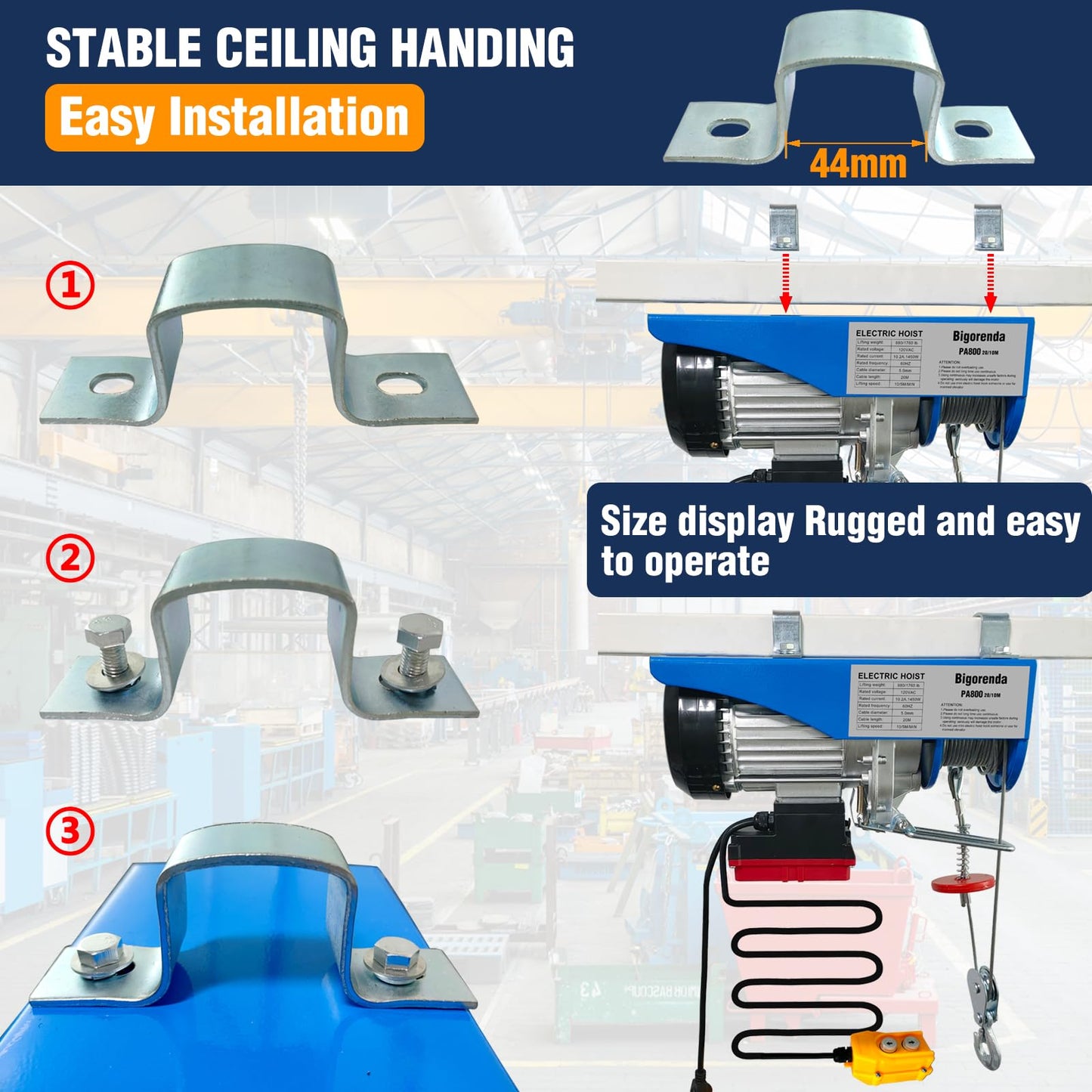 Bigorenda 1320lb Electric Hoist with Remote Control/Wired Control, Electric Hoist 2 in 1, 110v Electric Hoist with Single/Double Slings,65.6/33ft Lifting Height, for Factory Attic Garage Warehouse