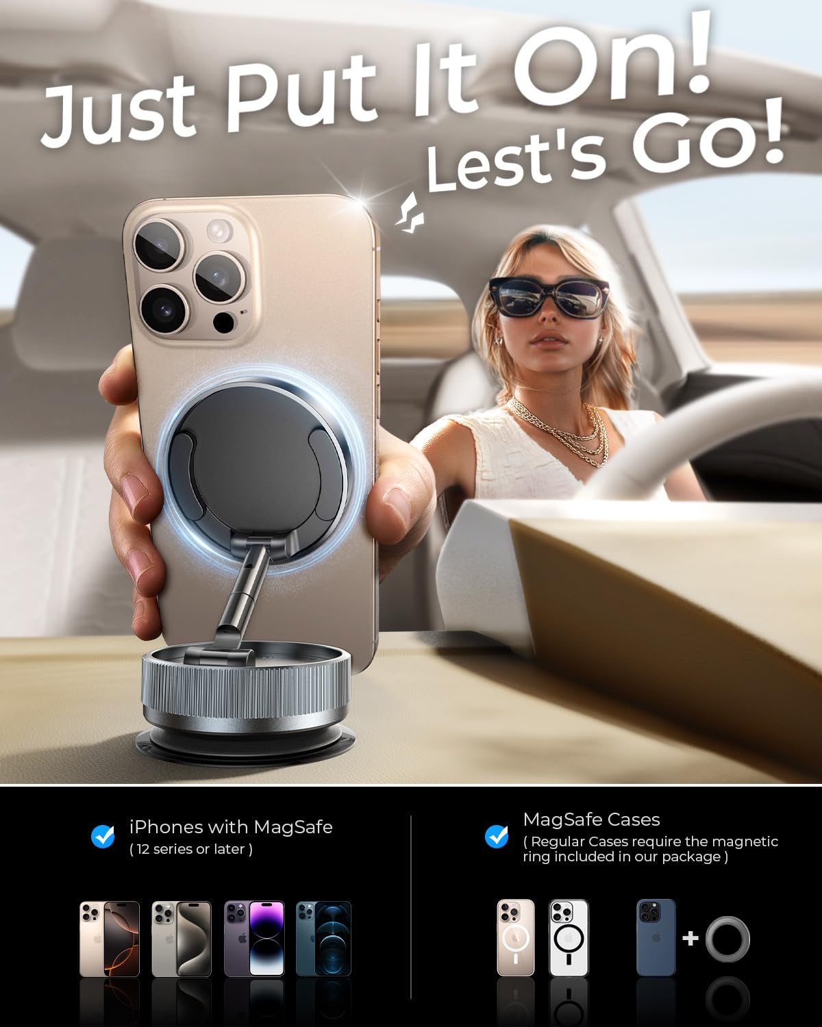Upgraded Vacuum Magnetic Phone Holder Stand [89+LBS Strongest Suction & 24*N55 Ultra Magnetic] 360° Adjustable Car Phone Mount for MagSafe Suction Cup, Compatible with Car/Gym/Mirror for iPhone 17 16