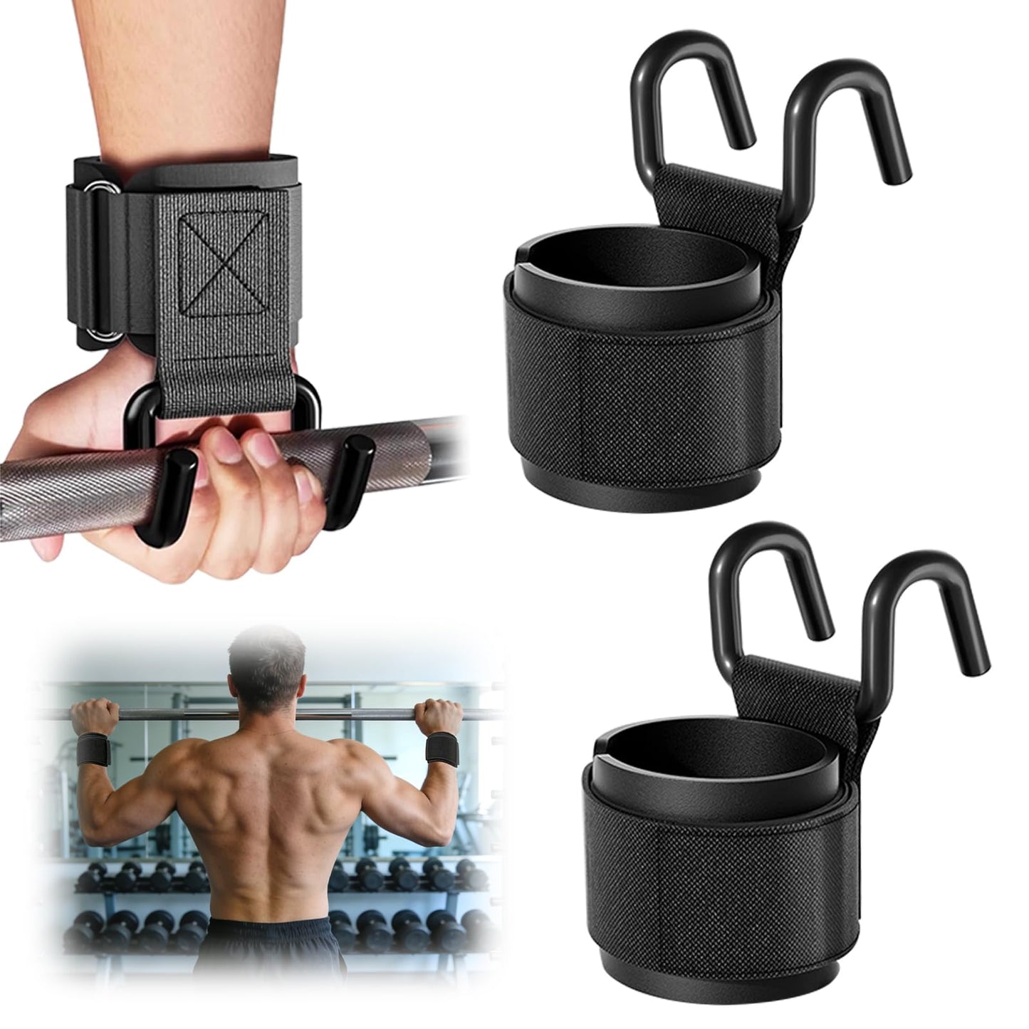 YEYINGZHUO Weight Lifting Hooks, 1 Pair Lifting Hooks for Weight Lifting, 330 LB Heavy Duty Gym Lifting Wrist Strap Hook for Deadlifts, Pull-Ups, Strength Training 0.4inch Grip Weightlifting Hooks for Teen