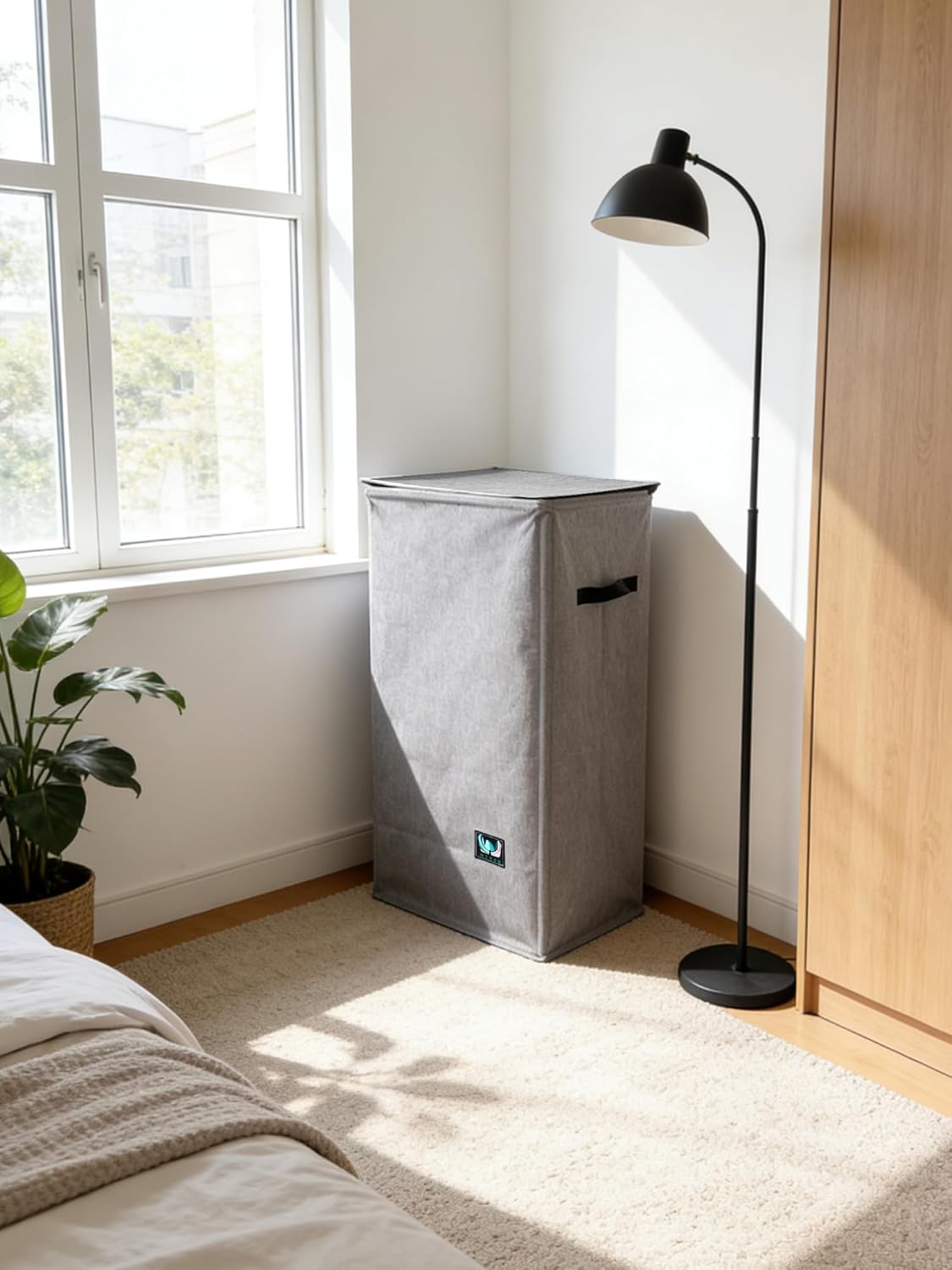 WTREE Laundry Hamper - Large 100L Collapsible Clothes Basket with Lid & Removable Liner - Grey