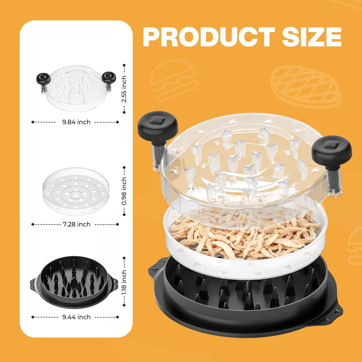 Cleangor Chicken Shredder Tool Twist, Visible Chicken Breast Shredder Tool Meat Shredder with Removable Tray, Ergonomic Handle, Non-Slip Base Food Shredder Tool for Chicken, Pork, Beef, Fish