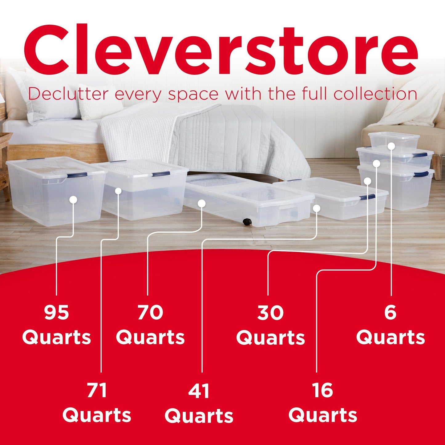 Rubbermaid Cleverstore 71 Qt Clear Storage Bins with Lids, 4-Pack, Stackable, BPA-Free, Made in USA