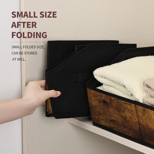Homsorout Trapezoid Storage Cubes - Large Fabric Baskets for Organization | 6 Pack in Wood Grain Brown
