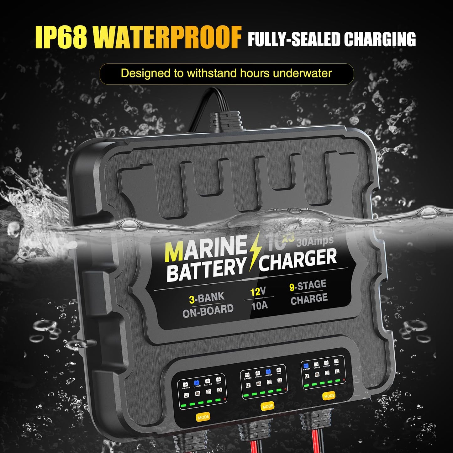 3 Bank Marine Battery Charger 30A (10A/Bank) 10X3, 12V,Waterproof,lifepo4 Boat Battery Charger Maintainer and Desulfator for AGM, Lithium,Deep-Cycle Batteries Boat Accessories