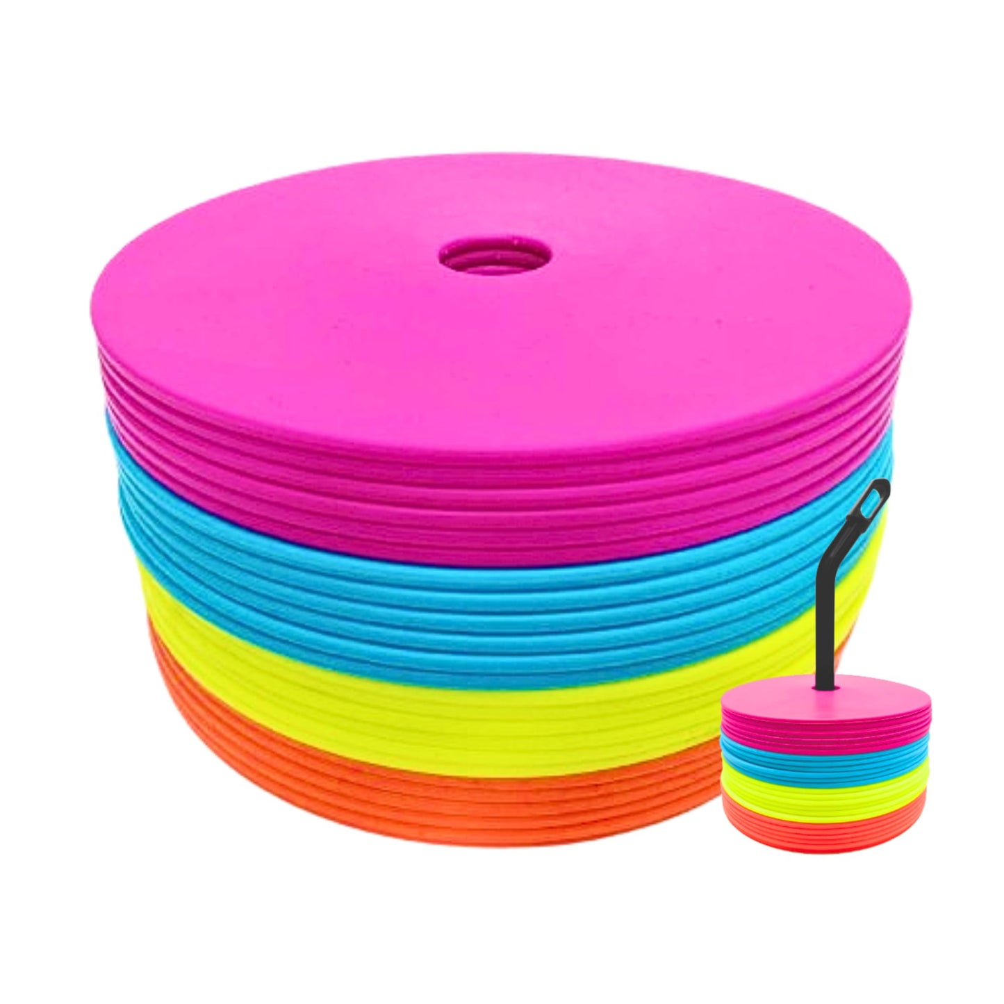 LEZER 6 Inch Flat Cones, Spot Markers, Soccer Cones, Field Court Markers, Sit Spots, Flat Discs, Soccer Training Equipment, Agility Practice, Football, Made in Taiwan, Set of 24