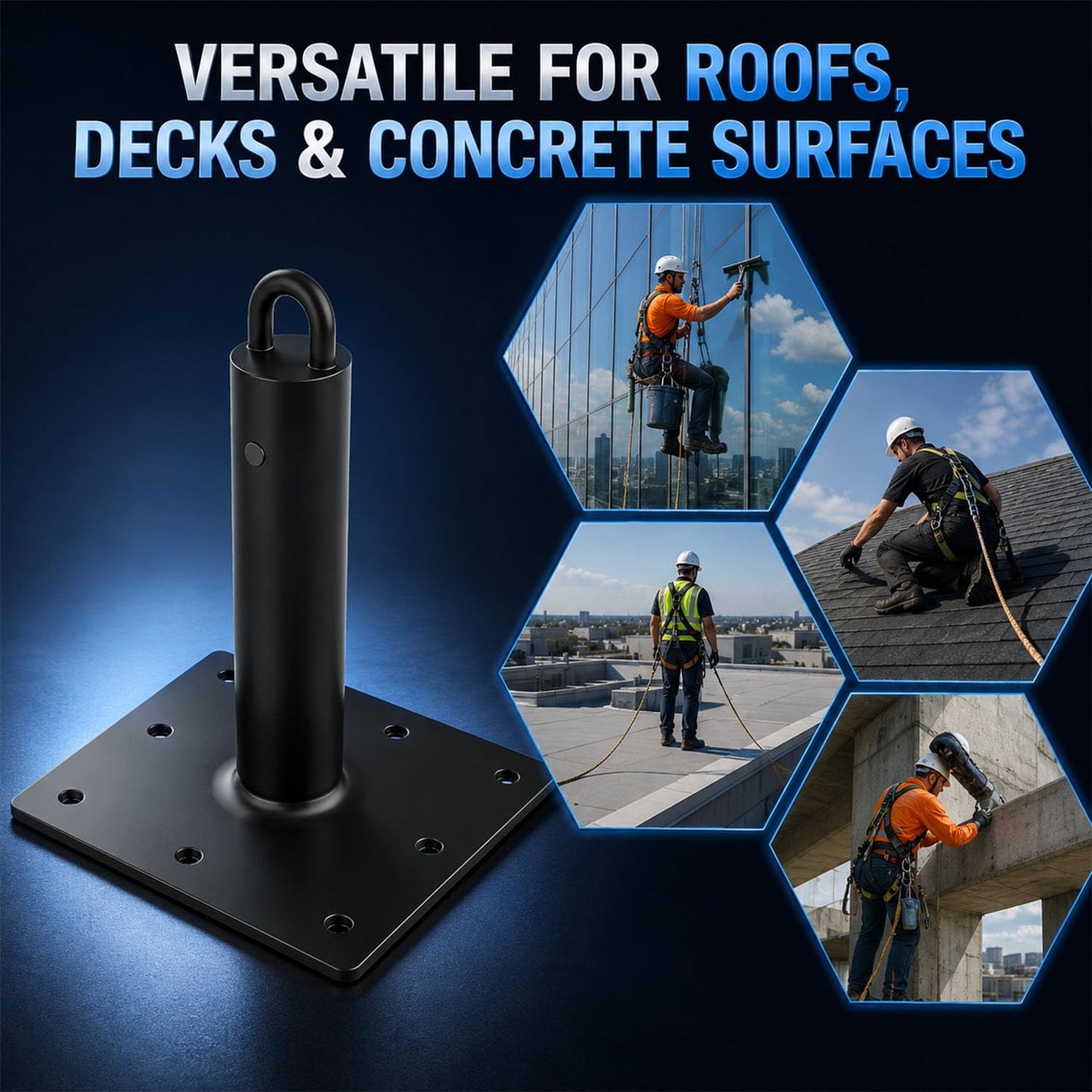 12" Tall Steel Post Anchor for high-Altitude and Suspended Operations, Roof Anchors for Fall Protection, 5000 lbs Load Capacity, with Anti-Corrosion Finish for Concret