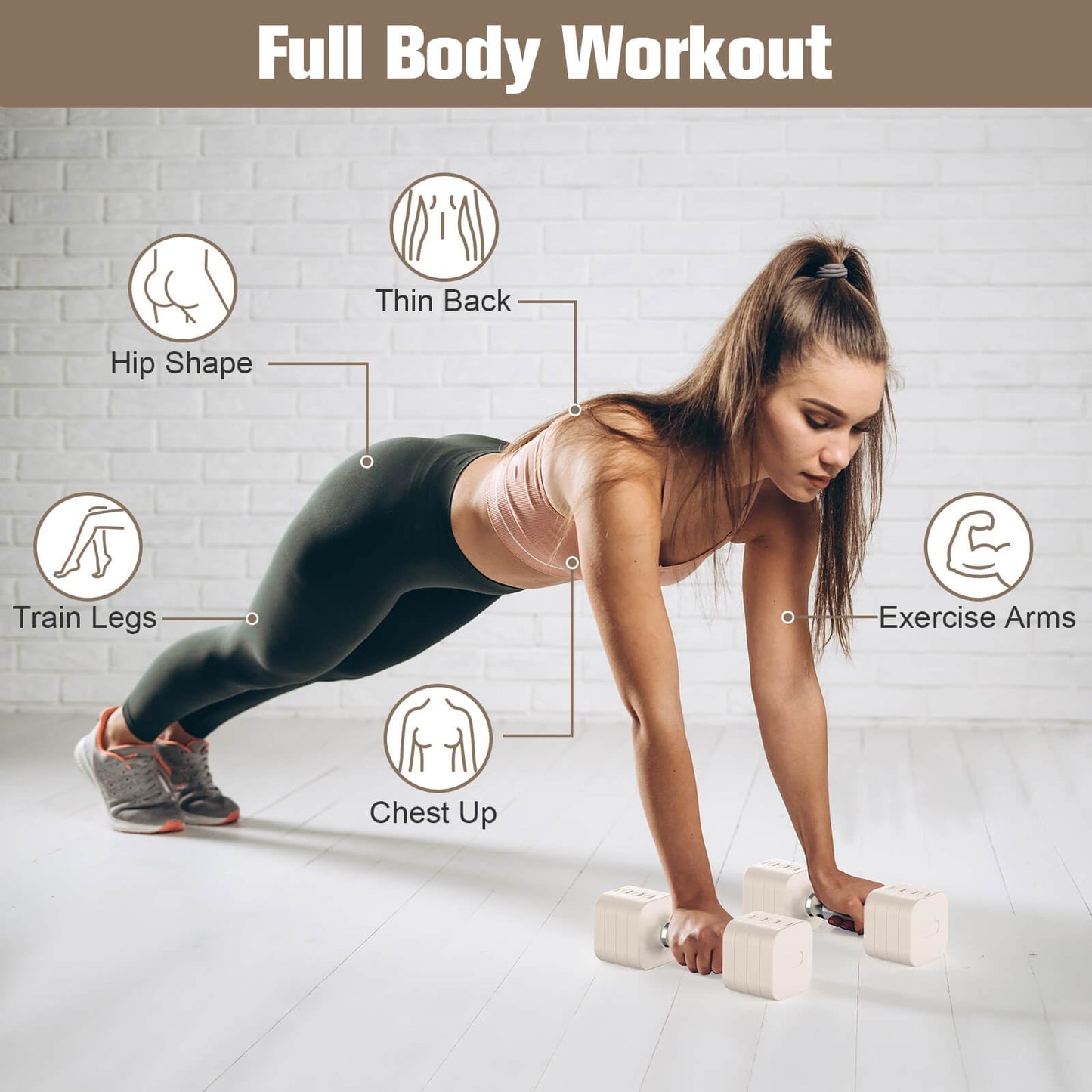 Hezeyferg 22LBS Adjustable Dumbbells Set, Adjustable Weight Dumbbells with 4 Levels 4.4lb, 6.6lb, 8.8lb, 11lb, Hand Weights Sets for Women/Men Home Gym Full Body Workout (11LB Each ( 22LB Pair ), Beige)