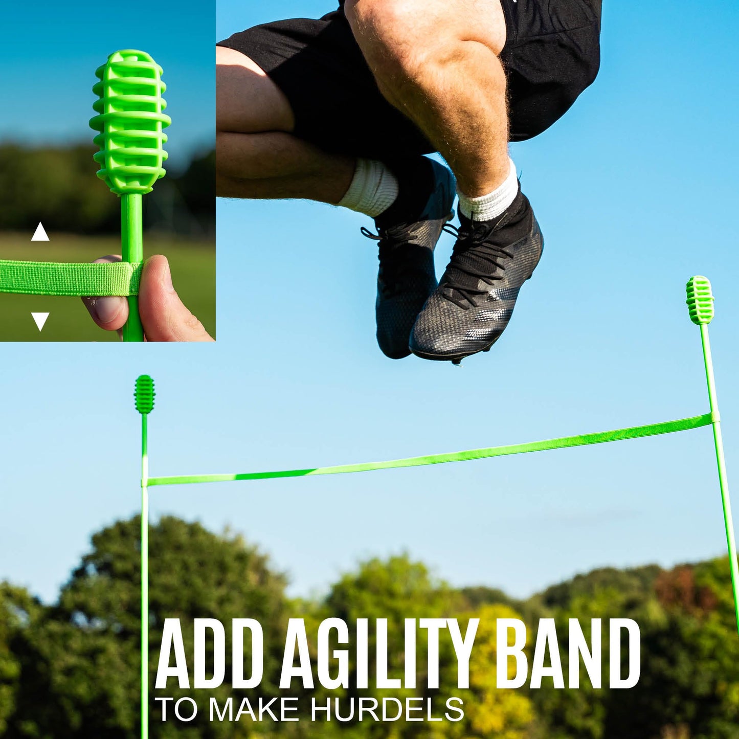QUICKPLAY PRO Agility Poles Adjustable Height: use as (x10) 3FT Soccer Agility Training Poles OR (x5) 6FT Slalom Poles (Agility Poles x10 - for Grass)
